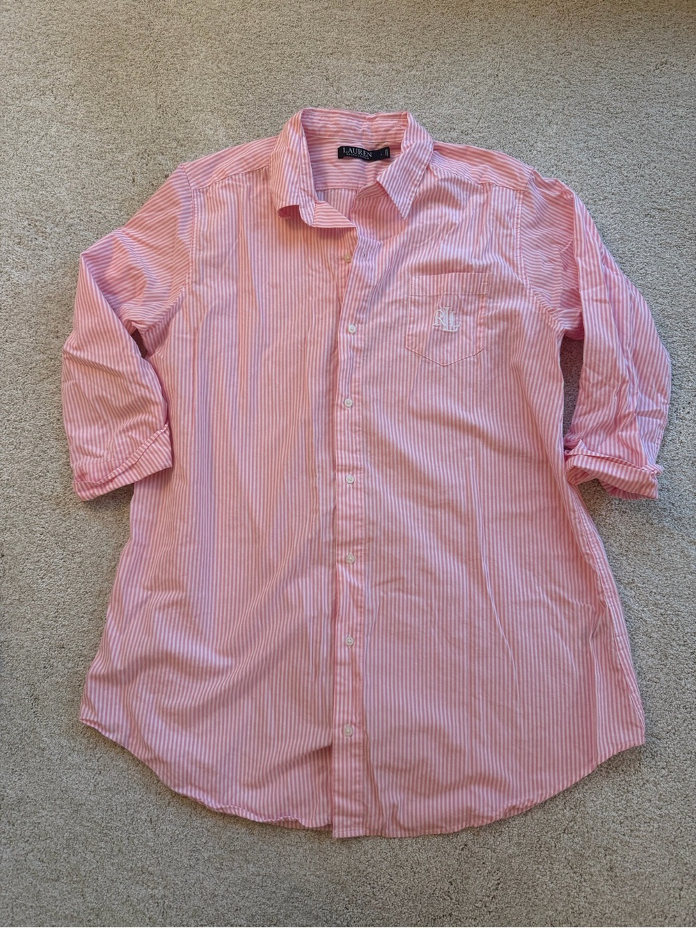 Ralph Lauren Pink and White Striped Sleep Shirt